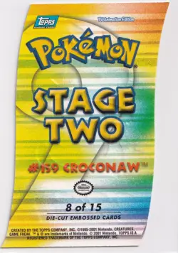 Pokemon TOPPS Croconaw 2001 Die-Cut Embossed Secret Rare No. 8 Puzzle Card NM - Image 2