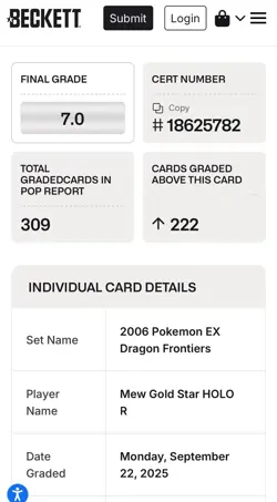 Gold Star Mew EX Dragon Frontiers #101 Holo 2006 Pokemon BGS 7 NM - Image 3