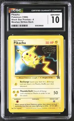 CGC 10 GEM MINT Pikachu 1999 Black Star Promos 4 WB Movie Pokemon Card - Image 1