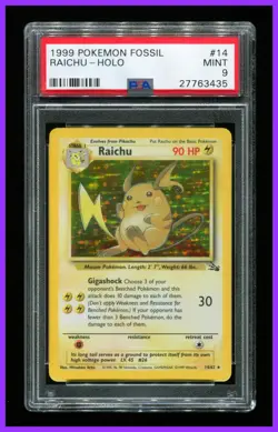 Raichu - 14/62 - Fossil Set - Holo Rare - PSA 9 - Pokemon Card - Image 1