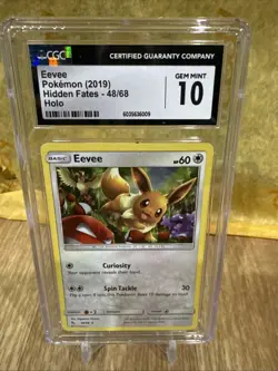 Pokemon Cgc 10 GEM MT Eevee 48/68 Hidden Fates Holofoil 2019 HOLO BLEED S#2642 - Image 1