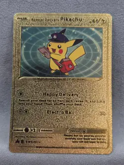 Special Delivery Pikachu Gold Foil Pokemon Card Promo SWSH074 Near Mint - Image 1