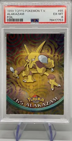 1999 Pokemon Topps #65 Alakazam Foil PSA 6 EX-MT Vintage Holo Card - Image 1