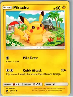 Pikachu 30/111 Non Holo SM - Crimson Invasion - Pokemon Card - NM - Image 1