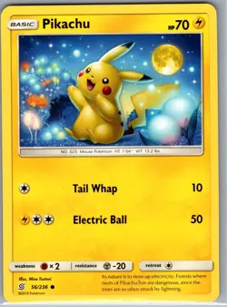 Pikachu 56/236 Non Holo SM - Unified Minds - Pokemon Card - NM - Image 1