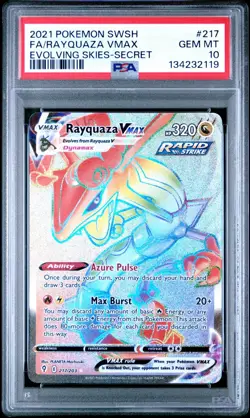 2021 Pokemon Evolving Skies Rayquaza VMAX Full Art Secret Rare #217/203 PSA 10 - Image 1