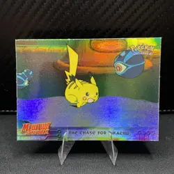 1999 Topps Pokemon Movie Edition #28 THE CHASE FOR PIKACHU RAINBOW FOIL - Image 1
