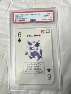 1996 Pokemon Green P/C Gengar 6 of Spades PSA 10 Gem Mint Condition Japanese - Image 1