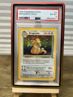 PSA 6 Dragonite Holo 4/62 Fossil 1999 Pokemon TCG Card with Case Guard - Image 1