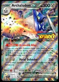 Pokemon TCG Archaludon ex 130/191 2024 Surging Sparks Stamped Promo Card - LP - Image 1