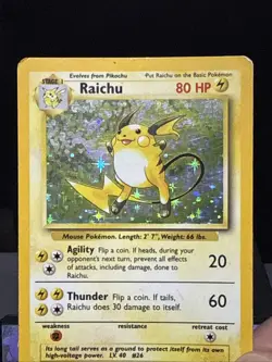 Pokemon Card Raichu 14/102 Base Set WOTC Holo Rare 4TH PRINT Played - Image 2