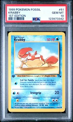 1999 POKEMON FOSSIL 1ST ED #51 KRABBY PSA 10 - Image 1