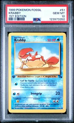 1999 POKEMON FOSSIL 1ST ED #51 KRABBY PSA 10 - Image 1