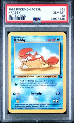 1999 POKEMON FOSSIL 1ST ED #51 KRABBY PSA 10 - Image 1