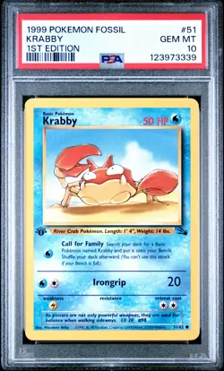 1999 POKEMON FOSSIL 1ST ED #51 KRABBY PSA 10 - Image 1
