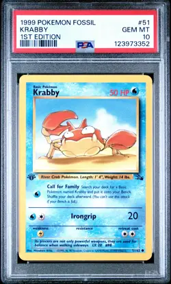 1999 POKEMON FOSSIL 1ST ED #51 KRABBY PSA 10 - Image 1