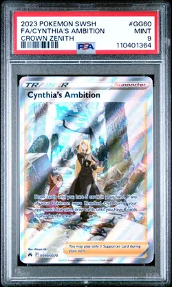 2023 POKEMON SWORD & SHIELD CROWN ZENITH #GG60 FULL ART/CYNTHIA'S AMBITION PSA 9 - Image 1