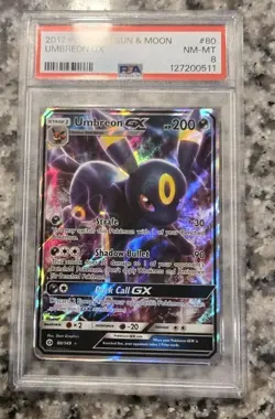 Pokemon TCG Umbreon GX 80/149 Sun & Moon Base Set Ultra Rare PSA 8 - Image 1