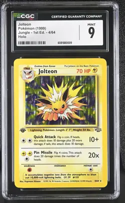 CGC 9 MINT Jolteon 1999 Jungle 1st Edition 4/64 Holo Pokemon Card - Image 1