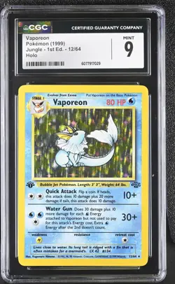 CGC 9 MINT Vaporeon 1999 Jungle 1st Edition 12/64 Holo Pokemon Card - Image 1
