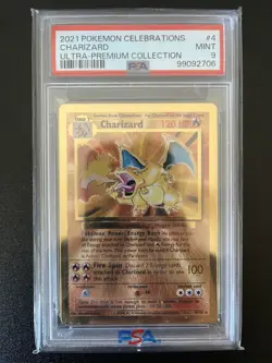 Pokemon Card Charizard 4/102 Gold Metal Celebrations PSA 9 UPC 25th Anniversary - Image 1