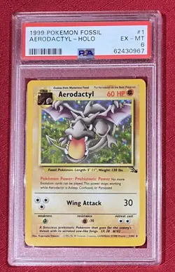 Pokemon TCG 1999 Aerodactyl Fossil Set Holo Card 1/62 PSA 6 EX-MT - Image 1