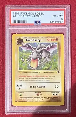 Pokemon TCG 1999 Aerodactyl Fossil Set Holo Card 1/62 PSA 6 EX-MT - Image 2
