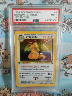 1999 Pokemon Fossil 1st Edition Holo Dragonite 4/62 PSA 9 MINT WOTC - Image 1