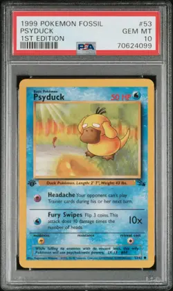 1999 Pokemon Fossil Psyduck #53 1st Edition PSA 10 GEM MINT - Image 1
