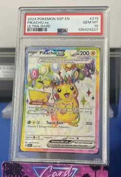 Pikachu ex 219/191 Ultra Rare Pokemon Surging Sparks 2024 PSA 10 - Image 1