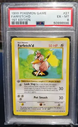 1st Edition Shadowless Farfetch'd 27/102 Pokemon Card / Base set 1999 PSA 6 WOTC - Image 1