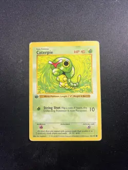 1999 Pokemon TCG Caterpie 45/102 HP/DMG 1st Edition Base Set Shadowless WOTC - Image 1