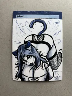 MTG Painted Anime Cat Girl Island Alter Card Magic The Gathering - Image 1