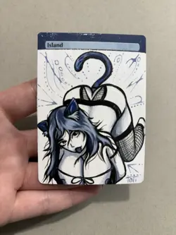 MTG Painted Anime Cat Girl Island Alter Card Magic The Gathering - Image 2