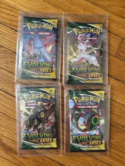 Lot of 4 Pokemon TCG Evolving Skies Booster Packs, New, Sealed - Image 1