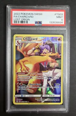 2022 POKEMON SWORD & SHIELD LOST ORIGIN #TG03 FULL ART/CHARIZARD PSA 9 - Image 1