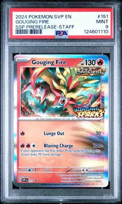 Pokemon Surging Sparks Gouging Fire SVP 151 Prerelease Promo Staff Card PSA 9 - Image 1
