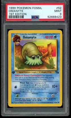 1999 Pokemon Fossil Unlimited 1st Edition Omanyte #52 52/62 PSA 9 Fresh Grade! - Image 1