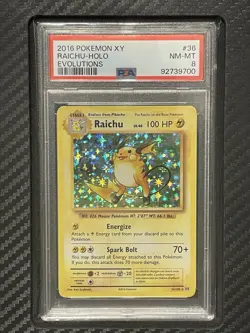 2016 PSA 8 Raichu Holo #36 Pokemon TCG XY Evolutions - Image 1