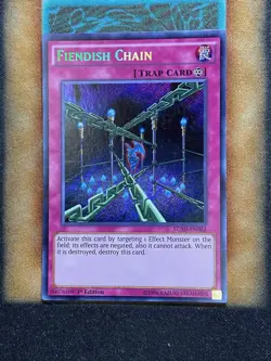 Yugioh Fiendish Chain LC5D-EN082 Secret Rare 1st Ed LP - Image 1