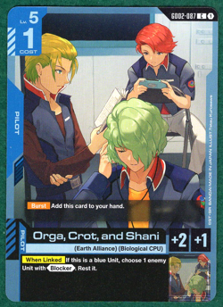 Orga, Crot, and Shani - Dual Impact GD02-087 - Gundam Card Game TCG Card - Image 1