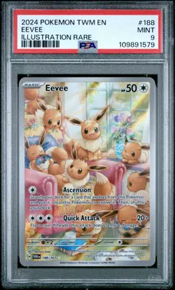 2024 POKEMON TWM EN-TWILIGHT MASQUERADE ILLUSTRATION RARE #188 EEVEE PSA 9 - Image 1
