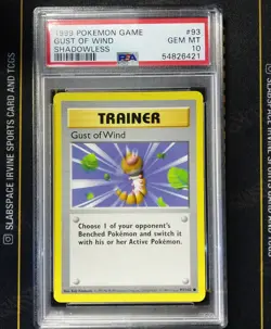 1999 POKEMON GAME #93 GUST OF WIND SHADOWLESS PSA 10 - Image 1