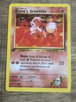 Pokemon TCG Blaine's Growlithe Gym Heroes 62/132 Regular 1st Edition Common - Image 1