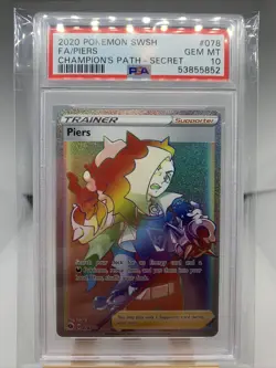 Pokemon 2020 Champions Path Piers #078/073 PSA 10 Beautiful Rainbow Secret Rare - Image 1