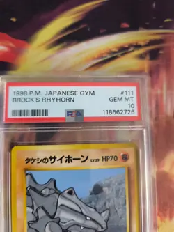 Pokemon Card Brock's Rhyhorn Rihorn Leaders Stad Japanese Gym heroes 1998 PSA 10 - Image 4