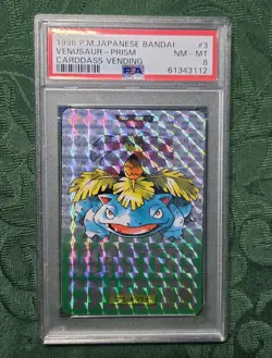 1996 POKEMON JAPANESE BANDAI CARDDASS VENDING #3 VENUSAUR RC ROOKIE PRISM PSA 8 - Image 1