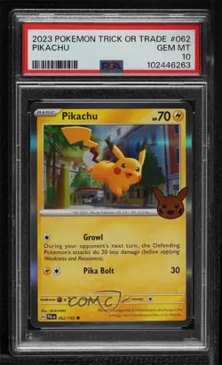 Mirage Holo - Pikachu Pokemon Scarlet & Violet Trick or Trade BOOster PSA 10 - Image 1