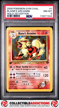 2000 Pokemon Gym Challenge #1 Blaine'S Arcanine Holo 1st Edition PSA 8 - Image 1