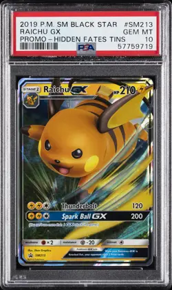 2019 POKEMON SM BLACK STAR PROMO HIDDEN FATES TINS #SM213 RAICHU GX PSA 10 - Image 1
